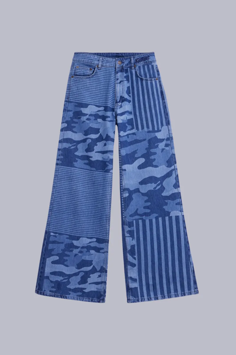 Kickers Pantalons|Pantalons-Kick Flare Camouflage Bleu