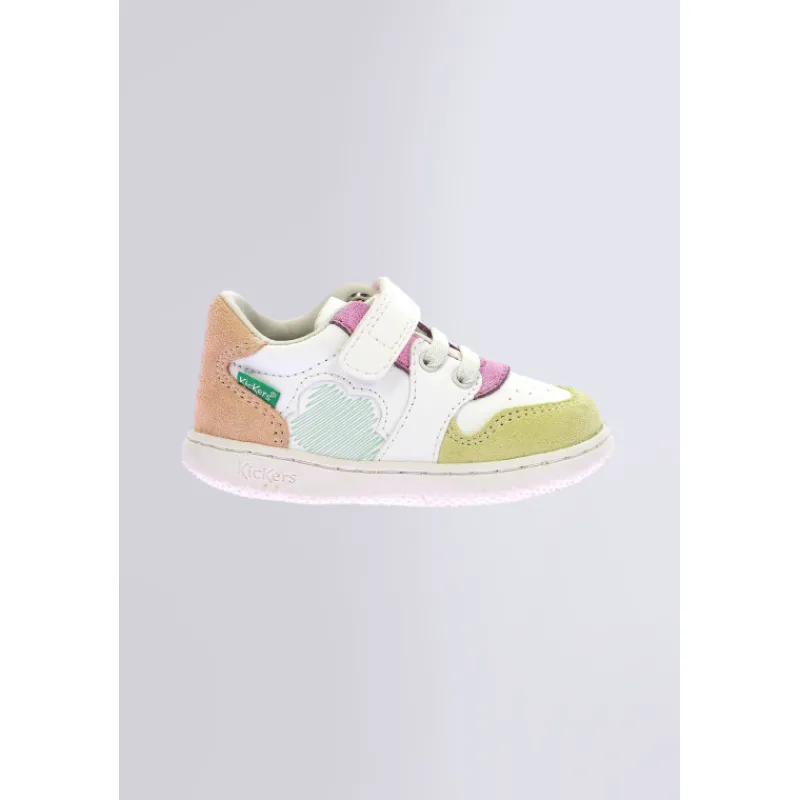 Kickers Baskets|Chaussures Premiers Pas-Kickbrownie Multicolore Blanc